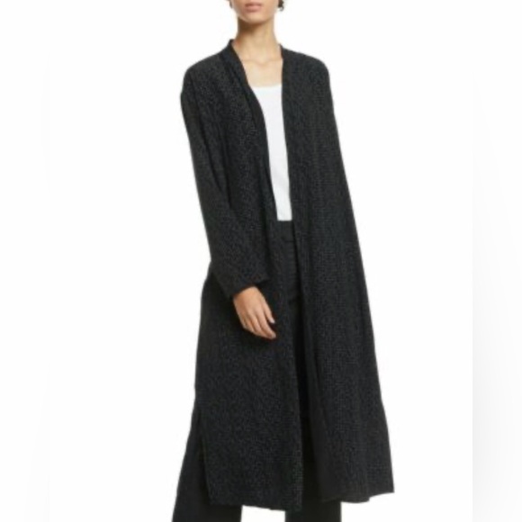 EILEEN FISHER Morse Code Black Belted Long Kimono Jacket Sz M - Picture 15 of 16